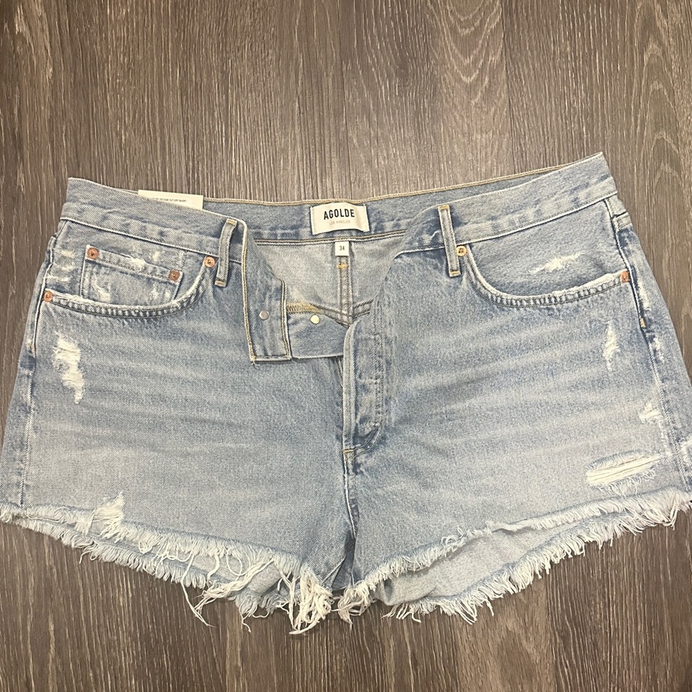 Agolde Light Blue Distressed Jean Shorts